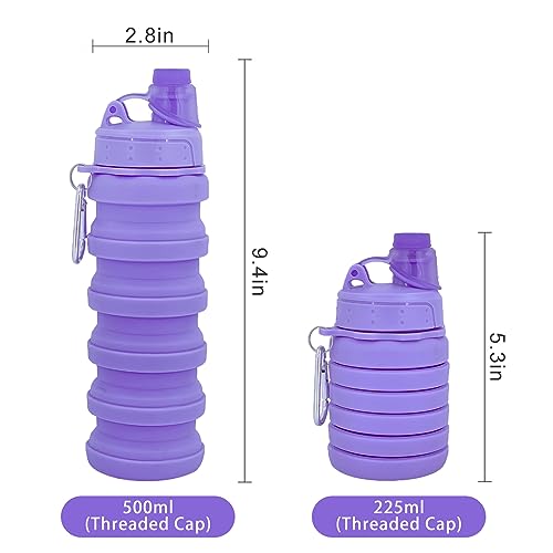 Collapsible Water Bottles Three Pack Travel Sports Portable Sport Water Bottle comes with mountaineering Buckle 500ml silicone Water (3 Count)