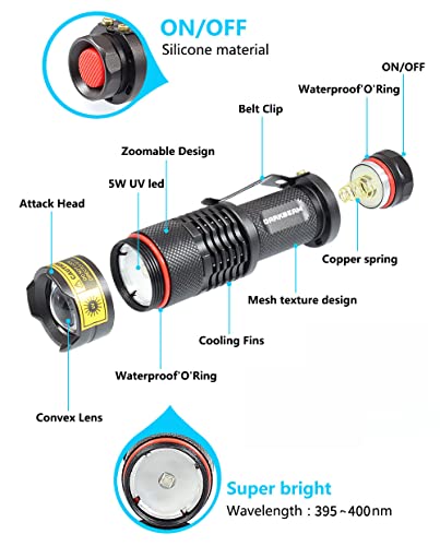 UV 395nm Flashlight Blacklight Woods lamp Black Light Mini (2 Count)