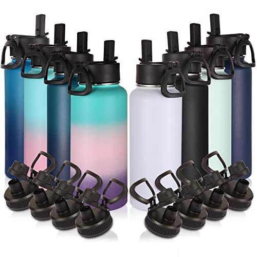 32 oz Insulated Water Bottles Bulk 8 Pack with Straw Lid & Spout Lid (8 Count)