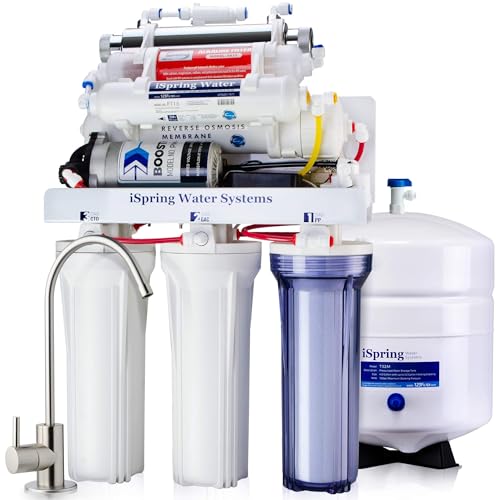 RCC1UP-AK, 100 GPD 7-Stage Reverse Osmosis Under Sink Water Filtration System with Boost Pump, Alkaline Remineralization and UV Filter, Patented Top-Mounted Faucet Design for Easy Installation