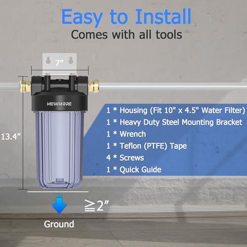 WHT10 Whole House Water Filter Housing Fit 10"x4.5" Sediment etc Filters