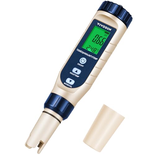5-in-1 Digital PH Meter with PH/Salinity/TDS/EC/Temperature Function, Backlight Screen, IP67 Waterproof for Hydroponics, Home Drinking, Pool and Aquarium