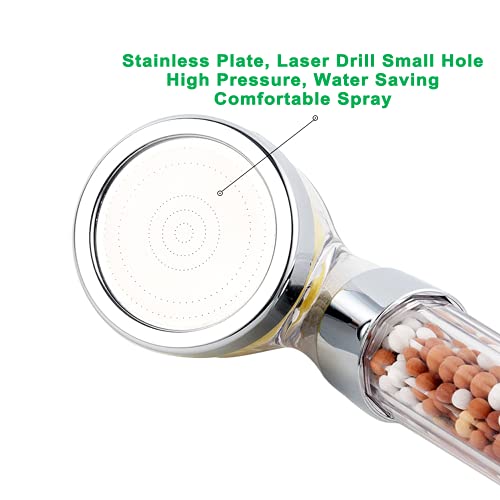 Vitamin C Filter High Pressure Handheld Shower Head with Bracket and Metal Hose Purifying Hard Water Softener Chlorine Flouride Filter Aroma Showerhead Fresh Dry Skin & Hair Loss