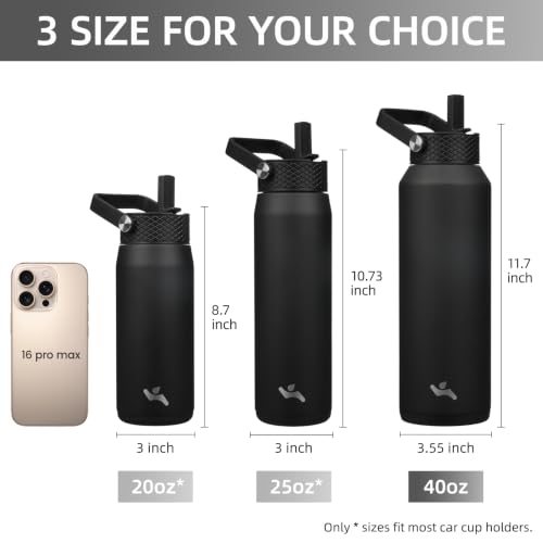40 oz Insulated Stainless Steel Water Bottle with 3 Lids