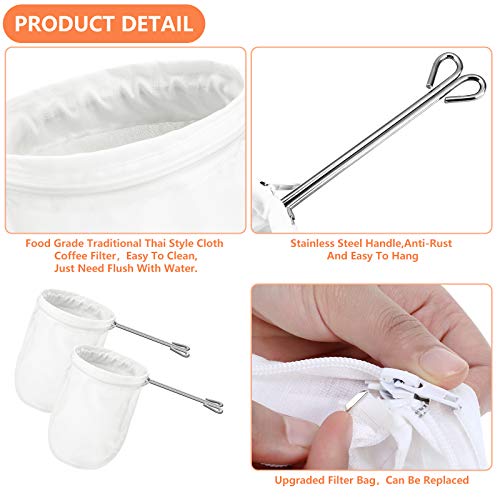 4 Pieces 5.5 Inch Ultra Fine Mesh Strainer Bags Reusable Filter with 2 Stainless Steel Frame with Handle for Filter Nut Milk Coffee Tea Traditional Thai Butter Bag Juices and Fresh Cheese Cotton