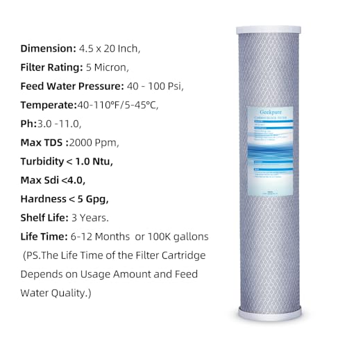 20 Inch Carbon Block Replacement Filter Cartridge for Whole House Water Filtration (6 Count)