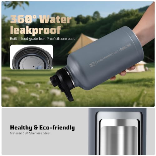 64oz Tactical Insulated Water Bottle with 3 Lids & MOLLE Pouch