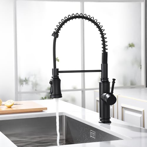 Pull Out Spring Sprayer Kitchen Sink Faucet with 360° Rotating Spout and Single Level Handle