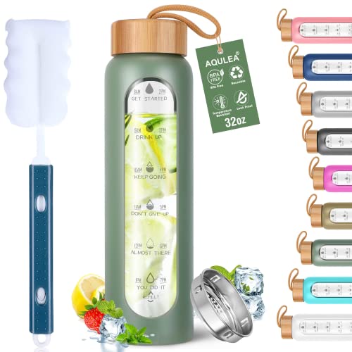 Glass Water Bottles 32 Oz with Silicone Sleeve