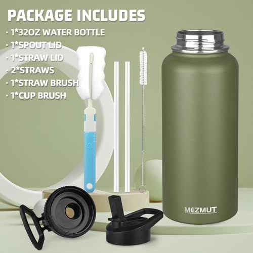 32oz Metal Sports Insulated Water Bottle with 2 Lids