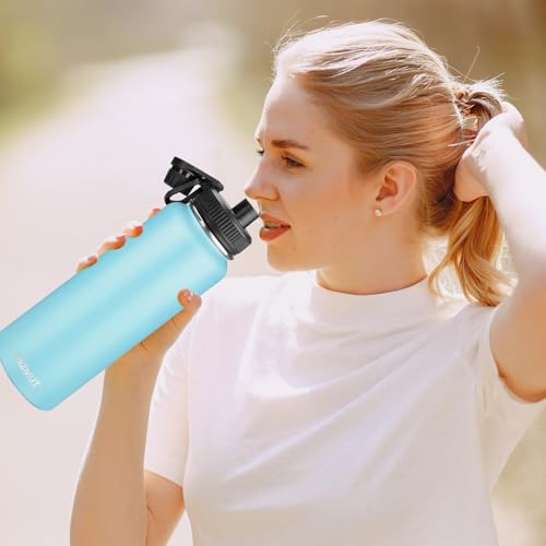 40oz Large Metal Sports Insulated Water Bottle with 2 Lids
