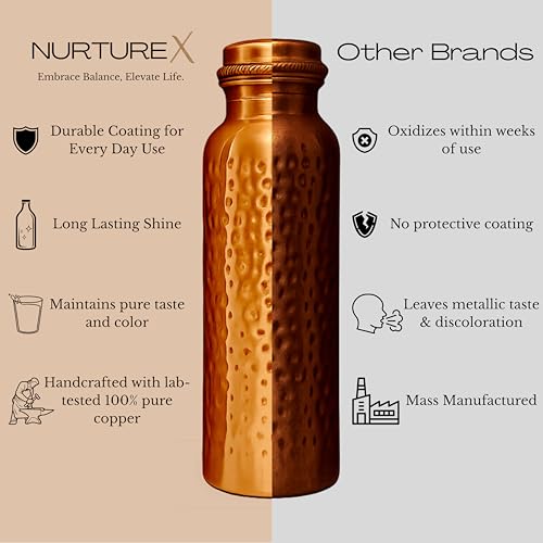 Pure Copper Water Bottle for Drinking 1 L
