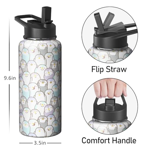 32oz Penguin Water Bottle with Handle and Flip Straw
