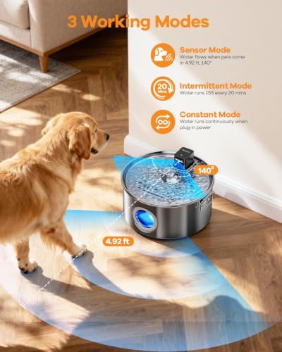 3.4G Wireless Dog Water Fountain Stainless Steel for Large Dogs Inside