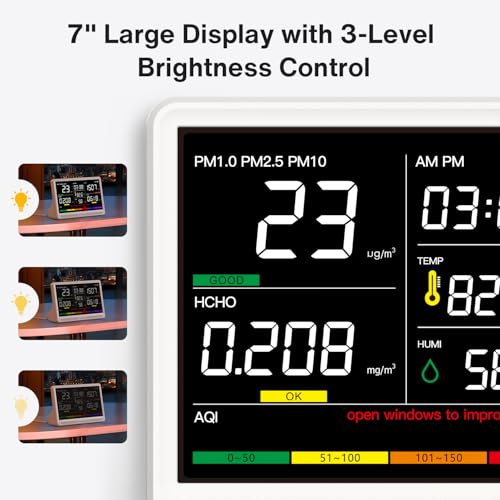 16 in 1 Air Quality Monitor Indoor 12Hrs Battery 7" Wildfire CO2 Monitor