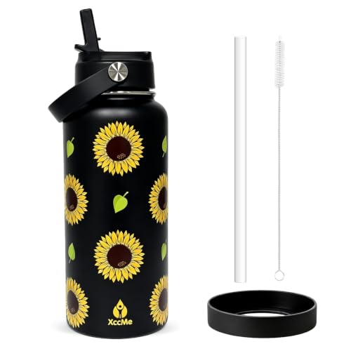 32oz Sunflower Gift Stainless Steel Water Bottle with Straw
