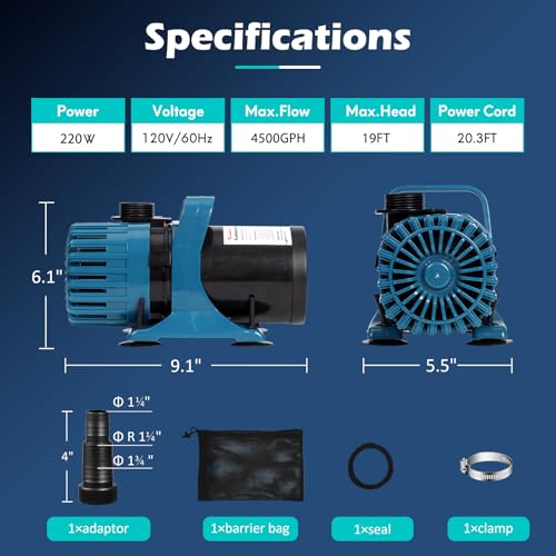 4500 GPH Pond Pump for Fish Pond Fountain & Waterfall