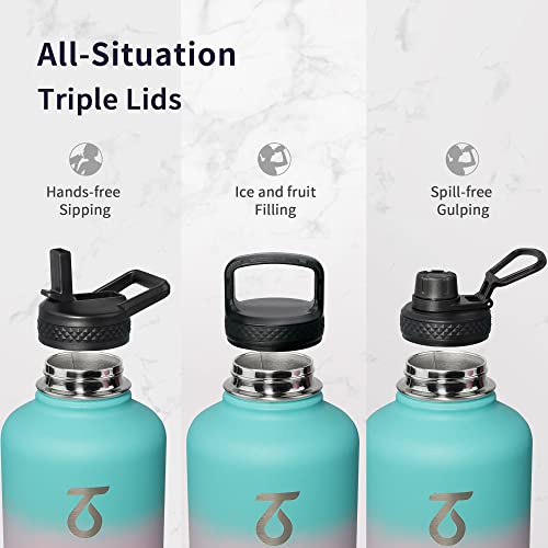 64 oz Water Bottle Stainless Steel with 3 Lids
