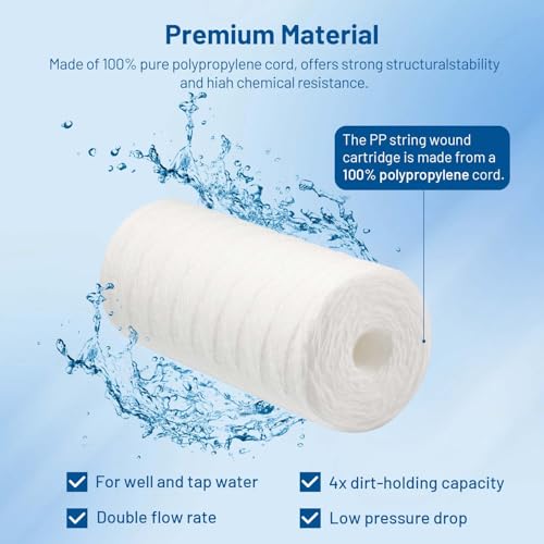 20 Micron 10" x 4.5" Whole House String Wound Water Filter Cartridge 3 Pack (3 Count)