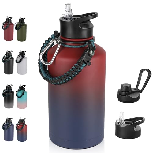 64 oz Insulated Water Bottle with Straw & Spout Lids
