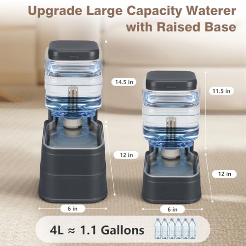 1.1 Gallon Pet Automatic Dog Water Dispenser Cat Gravity Waterer Feeder with Stainless Steel Bowl 8L Large Capacity Puppy Feeding Raised Bowls with Filter