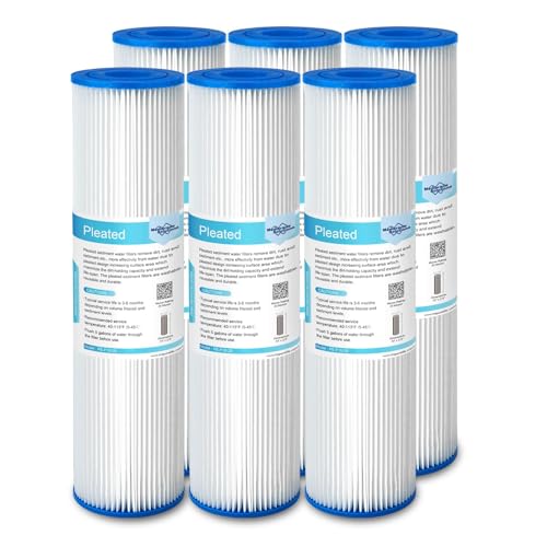 20 Micron Pleated Polyester Sediment Water Filter 10"x2.5" Replacement Cartridge Universal Whole House Pre (6 Count)