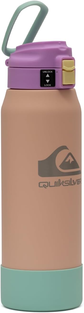 Quiksilver Redondo 32oz Double Wall Stainless Steel Water Bottle, Reusable Sports Bottle with Leak-Proof Lid, Non-Slip Rubber Base, Carrier Handle, insulated Tumblers, 24H Hot & Cold Beverage