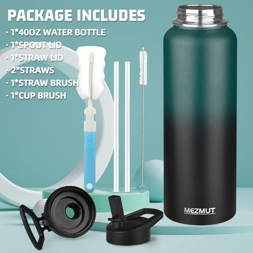 40oz Large Metal Sports Insulated Water Bottle with 2 Lids