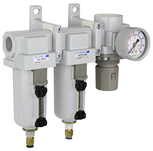 SAU430-N06DG-MEP Three Stage Air Drying System Particulate Air Filter, Coalescing Filter, Air Pressure Regulator Combo 3/4" NPT - Metal Bowl, Auto Drain, Bracket, Gauge