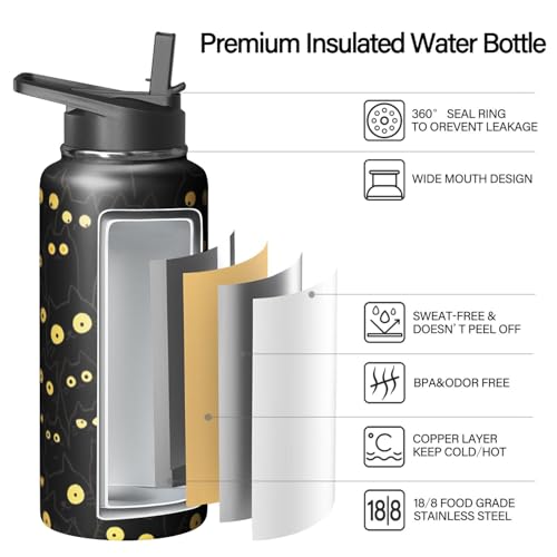 32oz Cat Water Bottle with Handle and Flip Straw