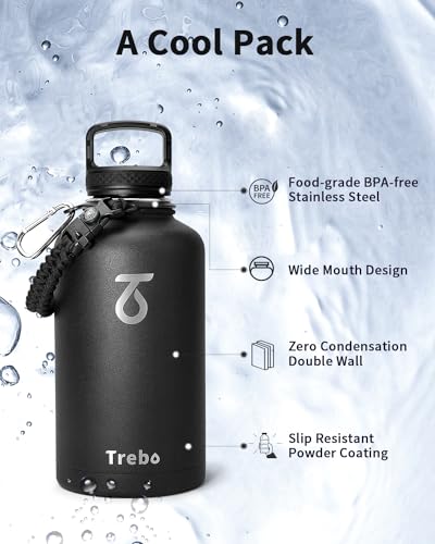 64 oz Water Bottle Stainless Steel with 3 Lids