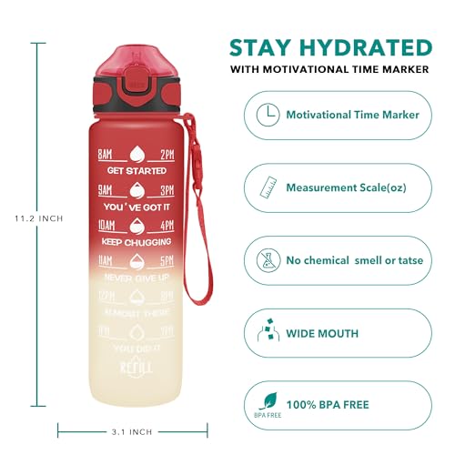 32 oz Drinking Water Bottle with Times to Drink and Straw