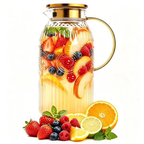 Glass Pitcher with Lid 68oz 2L Vintage Water Carafe Beverage 1Pack