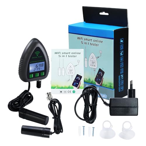 5-in-1 WiFi pH Meter Monitor, Water Quality Tester for pH TDS Salinity S.G Temperature, Tuya Smart APP Remote Monitoring with Alarm & Easy Calibration, for Aquarium Hydroponics