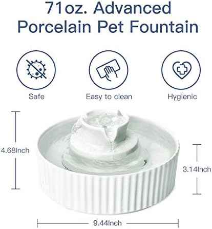 Cepheus Pet Drinking Fountain-2.1L/71oz Ceramic Cat Water Fountain-Automatic Ceramic Water Fountain for Cats and Dogs with with Ultra-Quiet Pump(White)