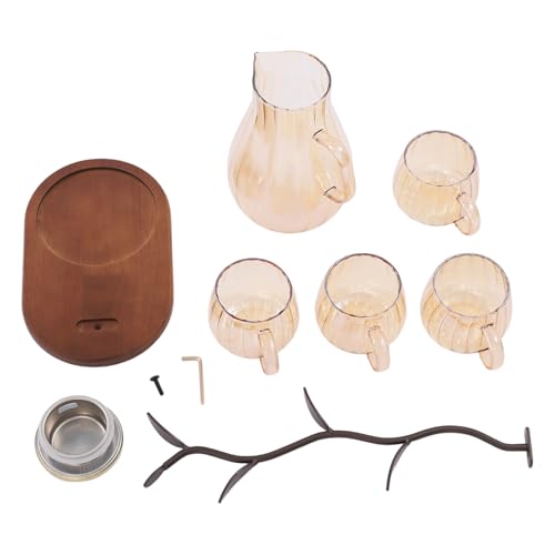 6 Pcs Glass Pitcher Set Jug with 6 Water Glasses & Cup Storage Shelf 1.5L (6 Count)