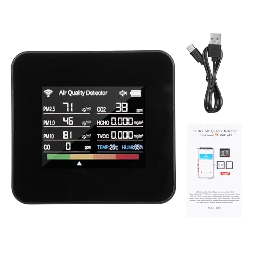 14 in 1 Indoor Air Quality Monitor Air Quality Detector CO₂ CO TVOC HCHO Temperature Humidity PM2.5 PM1.0 PM10 Desktop Air Quality Tester with Time