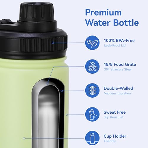 16 oz Water Bottle Stainless Steel Double Wall Vacuum Insulated Water Bottle with Straw lids & Spout Lid