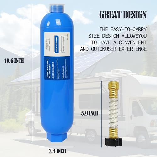 2 Pack RV Inline Water Filter with 2 Flexible Hose Protector (2 Count)