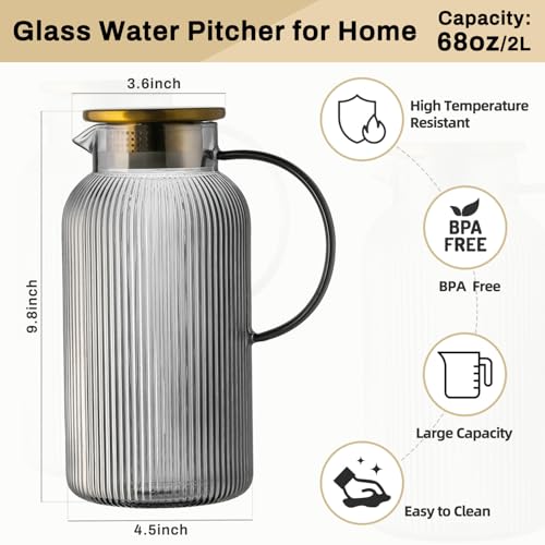 2 PACK Glass Pitcher with Lid (2 Count)