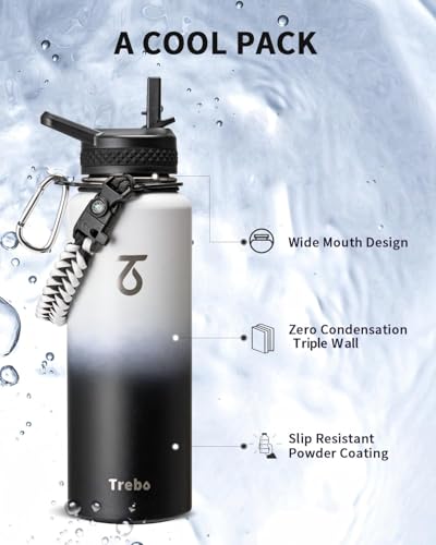 Water Bottle Insulated 40 oz with 3 Lids