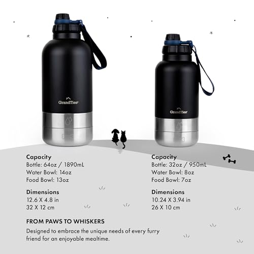 Insulated Portable Water Bottle with 2 Detachable Dog Bowl Dispenser