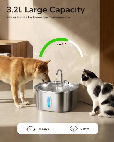 Stainless Steel Cat Water Fountain with 3 Filters