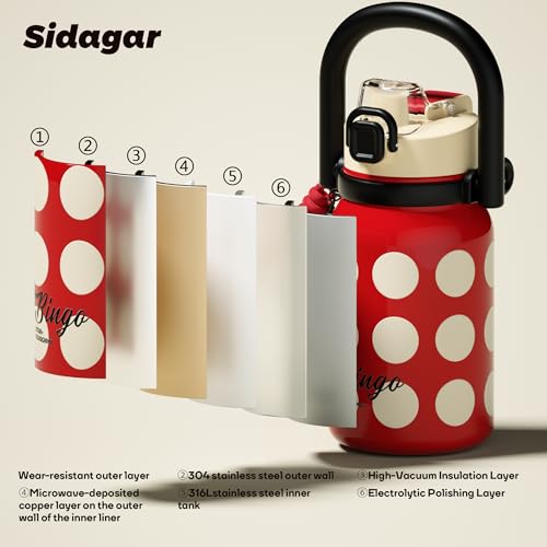 32 oz Leak proof Insulated Water Bottle with Straw & Handle Red