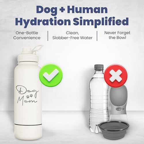 Dog Mom Water Bottle with Detachable Bowl for Dog Lovers