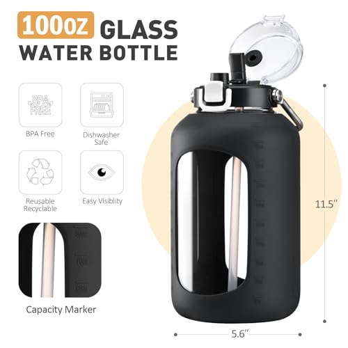 100 oz Glass Water Bottle with Straw