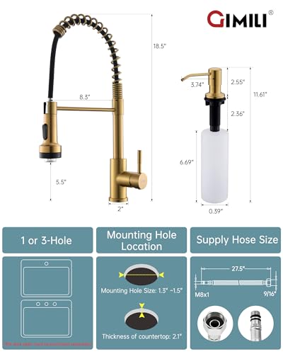 Gold LED Kitchen Faucet with Soap Dispenser and Pull Down Sprayer