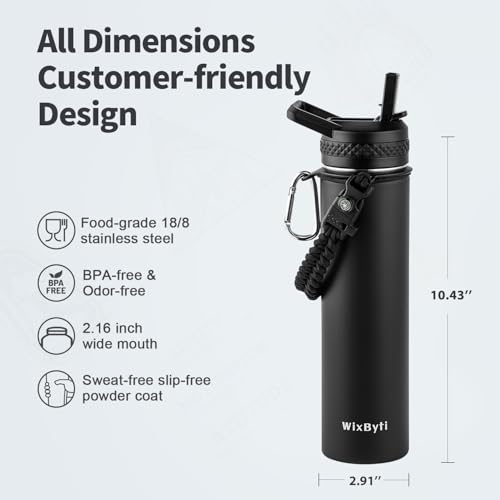 24 oz Insulated Water Bottle with Straw
