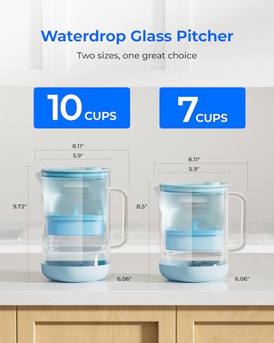 PT-09B-A 10-Cup Large Glass Alkaline Water Filter Pitcher, Blue