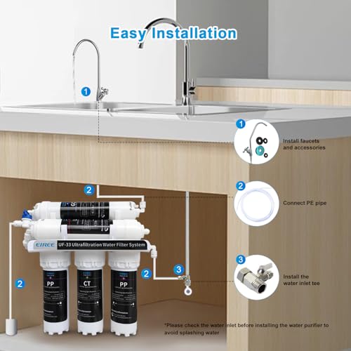 UF33 0.01μm Ultra Filtration Under Sink Water Filter System 6 Stages Under Counter Water Filter Direct Connect to Kitchen Faucet